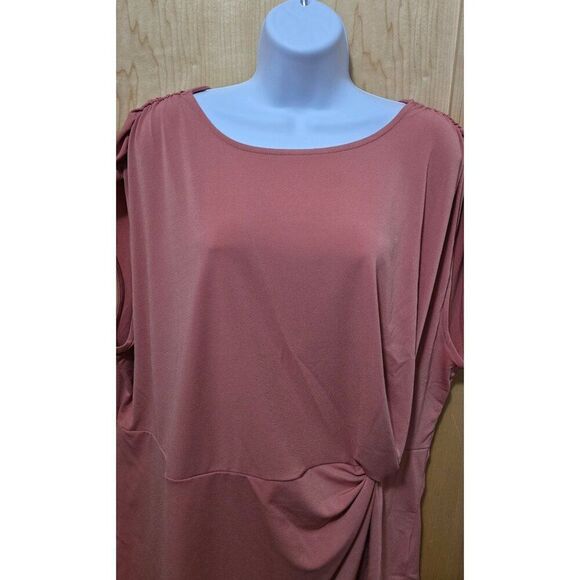 Alfani Womens Side Twist Top 3X Rose Dust 3/4 Sleeve Stretch Knit Blouse - Picture 1 of 7